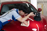 作業後はライトを使って拭き残しなどがないか確認。丁寧な作業がうれしい。