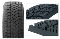 新世代のVシェイプトレッドパターンにはVTSサイプやNewクロスZサイプを施すことでブロックの倒れ込みを防止し、安定感を高めている。