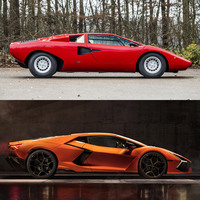 「カウンタック」(上)と「レヴエルト」(下)のサイドビュー。