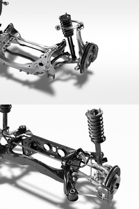 サスペンションは前後ともにマルチリンク式で、走行状態や路面状況に加え、カーナビの地図情報も参照して減衰力を自動調整する電子制御ダンパー「NAVI・AI-AVS」が標準で装備される。