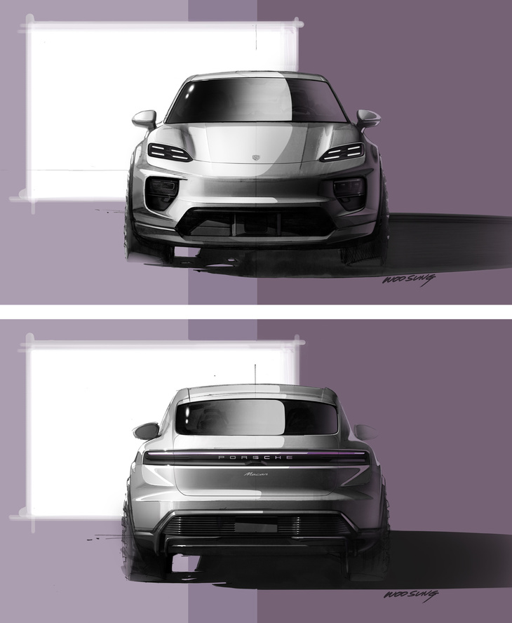 新型「マカン」のデザインスケッチ。欧州では、日米のように既存のガソリン車の併売はされず、新しいEV版のみが販売されている。