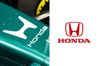 F1マシンに描かれる、新デザインの「H」マーク(左)。よく見ると、“H”の下のロゴも従来のもの(右)から変更されている。かつては企業ロゴの「HONDA」の文字が描かれていたのだが、電動四輪車などに用いられる「Honda」のロゴになっているのだ。