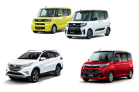 軽乗用車の新型「タント」(上)と、東南アジアで販売されている「テリオス/アルス」(左下)。トールワゴンの「トール」(右下)はトヨタやスバルにもOEM供給されている。
