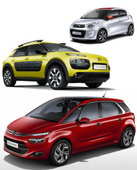 シトロエンでは、2013年登場の2代目「C4ピカソ」(写真下)を皮切りに、市販モデルに複眼デザインを導入。2014年デビューの「C4カクタス」(同中段左)、2代目「C1」(同上段右)……と、展開を広げていった。