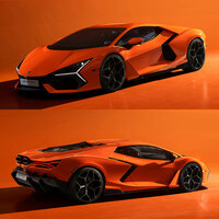 「アヴェンタドール」の後継モデルである「レヴエルト」。サイドシルが“内巻き”になっている従来モデルに対して、レヴエルトではドアパネルの裾が大きく外へ広がっているうえ、さらに下端には黒い空力パーツが装着されている。