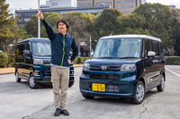 写真右が愛車「タントスローパー」、同左が2021年12月に4ナンバー化されて登場した新型「アトレー」。どことなくフランス車的なタントに対して、軽バンはガテンな男らしさに満ちており、マニア的にイケてる気がする。