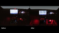 「イルミネーションUPGRADE」の効果を示す比較画像。写真左が施工前で、右施工後。車内イルミネーションの明るさが3倍になっている。