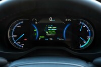 メーターパネルは左にパワーメーター、右に燃料計と駆動用バッテリーの残容量計をレイアウトした2眼式(速度は中央上にデジタル表示)。文字や針にブルーとグリーンを多用することで未来的な雰囲気になっている。