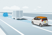 日産のミリ波レーダーは、2台前を⾛る車両との車間距離や相対速度もモニタリング可能となっている。