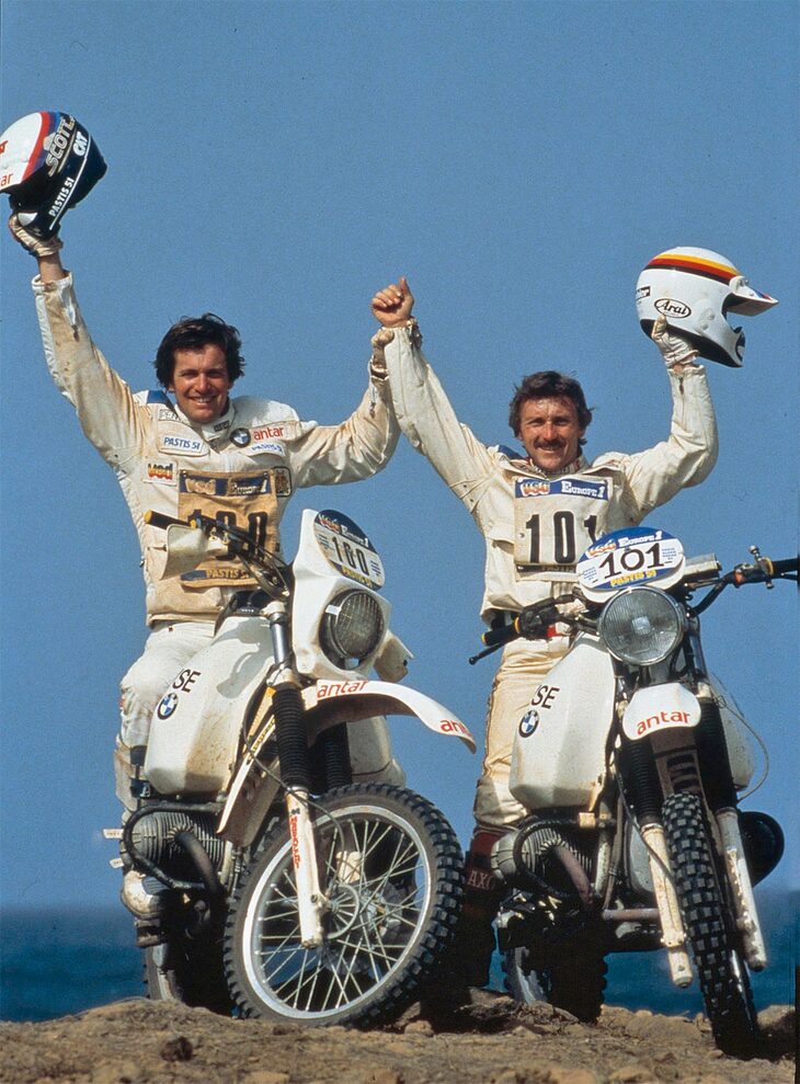 ユーベル・オリオール（写真左）とガストン・ライエ（同右）。1984年のパリ・ダカールラリーより。