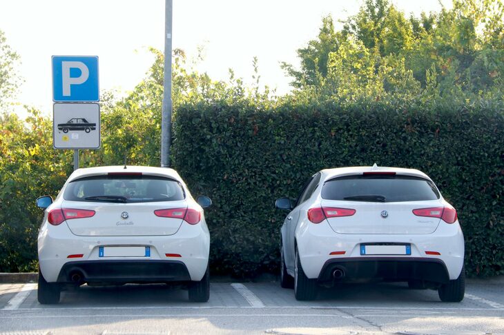 前期型（写真左）と後期型（同右）が仲良く並んでいた。車名バッジに関していえば、筆者自身は前期型の斜体デザインのほうが粋に見える。2020年秋。