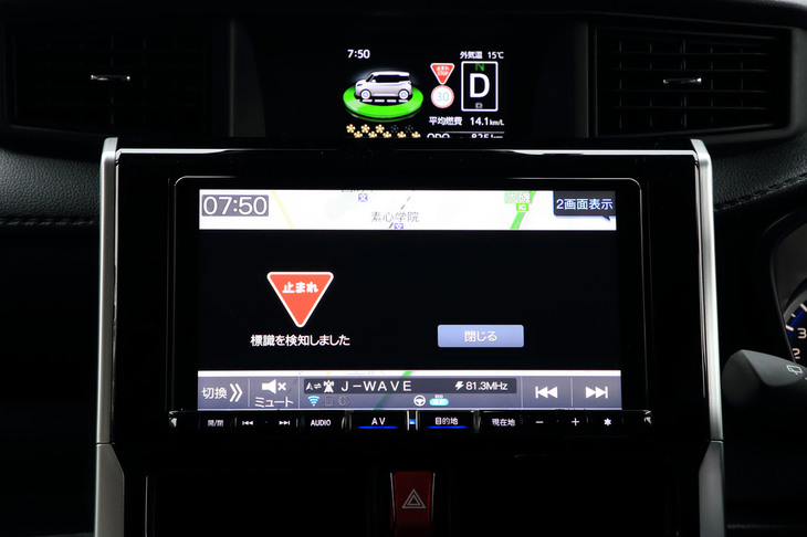 予防安全装置には、誤発進抑制機能（前方・後方）や路側逸脱警報機能、ふらつき警報、標識認識機能など、さまざまな機能が追加された。