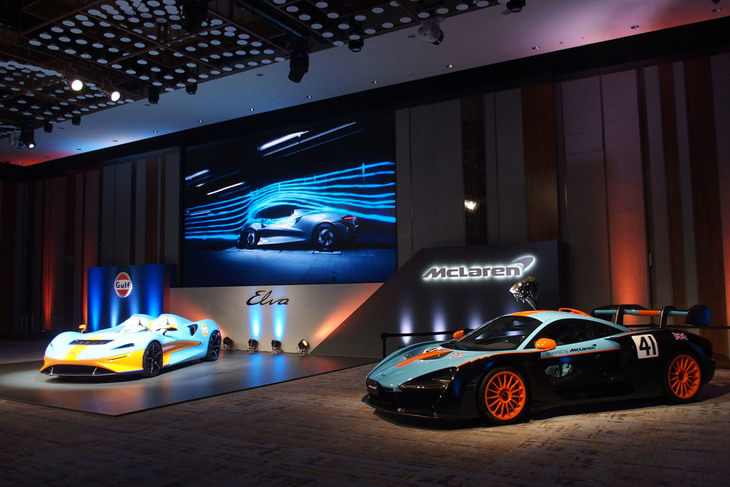 会場には「エルヴァ」のほか、ガルフカラーの「セナ」も展示されていた。