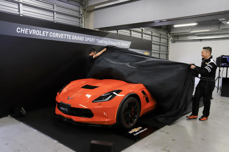 今回のイベントでは、2018年6月1日に発売される特別仕様車「シボレー・コルベット グランスポーツ“Sebring Orange 65 Edition”（セブリングオレンジ65エディション）」もお披露目された。販売台数わずか5台の、日本専用の限定モデルだ。