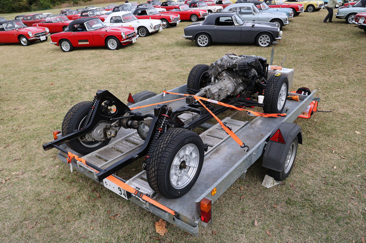 「ホンダS還暦ミーティング」に持ち込まれたレストア途上の、初期のチェーンドライブ仕様の「S800」のシャシー。