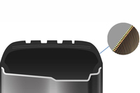 高密度のケーブルを配したカーカスを2枚重ねにした「高密度デュアルカーカス」を採用し、乗り心地に配慮しながらも優れた耐久性を確保する。