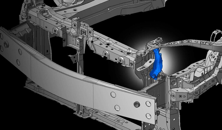 骨格にも手が入れられた今回のマイナーチェンジ。ラジエーターサポートブレースを追加したうえ、ロアバックとサスペンションの締め付けトルクを上げることで、操縦安定性の向上が図られている。