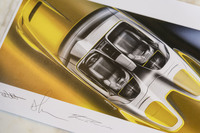 開発スタッフのサインが入った「バカラル」のスケッチ。ベントレーがバルケッタであるというとおり、2分割された2人乗りのコックピットデザインが特徴だ。オープンスタイルが基本で、ソフトトップなどは搭載されていない。