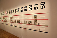 会場の壁面には、1950年から2007年までの各シーズンのトピックが並ぶ。