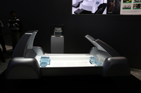 パナソニックのブースから。二輪／四輪用「スケーラブルeパワートレイン・プラットフォーム」は、さまざまなサイズのEVに応用可能で、開発期間の短縮にも貢献する。