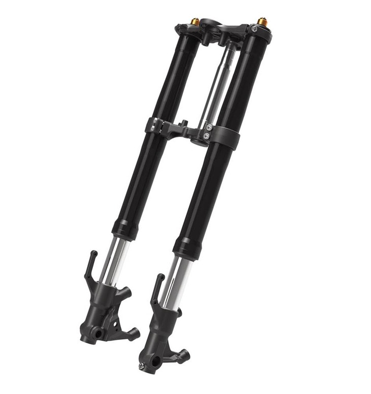 フロントフォークは「MT-07」の正立式とは異なり、倒立式となる。「挙動のわかりやすさ」が重要視されている。