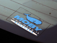 【写真1】フェリー会社「モビーラインズ」のステッカー。このドライバーはサルデーニャ島で休暇を過ごしたのだろう。