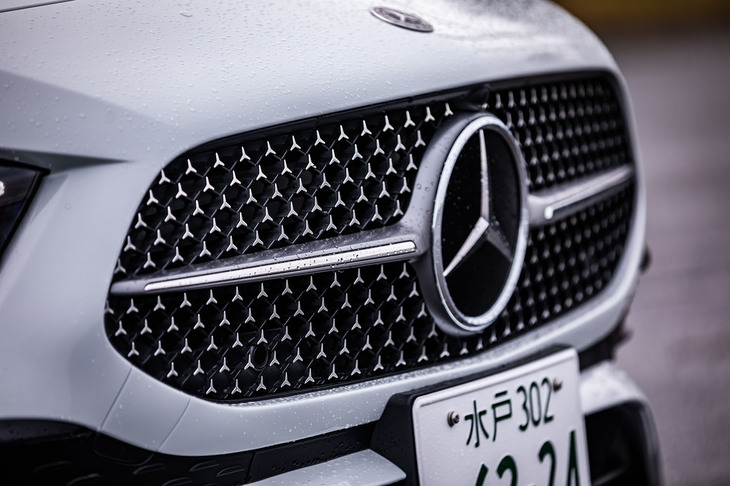 「AMGラインパッケージ」を装着した車両のラジエーターグリルには、小さな“スリーポインテッドスター”が無数にちりばめられている。