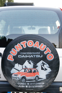 地元販売店オリジナルのスペアタイヤカバー。ピエモンテ地方で2018年。