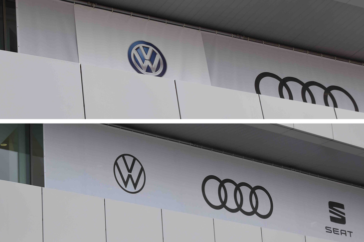 フォルクスワーゲンは「ID.3」公開に合わせて新しいブランドロゴも発表。これまでのロゴは立体的だったが、フラットな2次元デザインとした。開幕前の会場では旧ロゴが提示されていたが、開幕後は新ロゴに変更されていた。