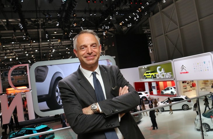 シトロエンの製品戦略担当上級副社長（当時）のエグザヴィエ・プジョー氏。フランス側広報の計らいでいきなりインタビューが始まってしまったが、彼は終始フレンドリーだった。2015年に撮影。2019年からはグループPSAの商用車部門上級副社長を務めている。