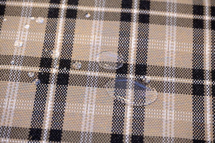 チェック柄のシート表皮には、ホンダNシリーズとして初めてはっ水加工を採用。ペットボトルの水をこぼしてもしみ込んだりせず、玉になって転がっていく。