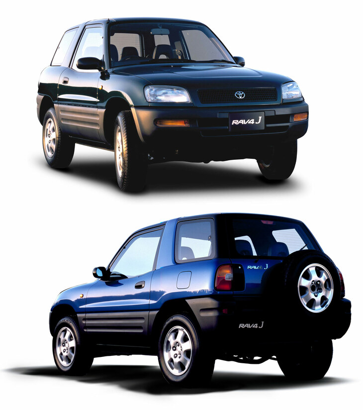 当時のトヨタオート店（現ネッツ店）で販売されていた「RAV4 J」。初代「RAV4」はCMキャラクターに木村拓哉を起用するなど、若者ウケを狙ったモデルだったが、意外やリタイア層からも引き合いが多かったという。