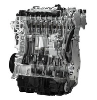 スカイアクティブXユニット（写真）では、従来のガソリンエンジンと同様にスパークプラグが用いられるものの、その燃焼は、スパークプラグを使わない高圧縮ディーゼルエンジンのようにシリンダー内で同時多発的に行われ、ピストンをより力強く押し下げられることが可能となっている。