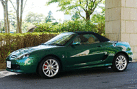 MG TF160：全長×全幅×全高＝3950×1630×1260mm/ホイールベース＝2380mm/車重＝1150kg/駆動方式＝FF/1.8リッター直4DOHC16バルブ（160ps/6900rpm、17.7kgm/4700rpm）/車両本体価格＝325.0万円
    写真をクリックするとソフトトップの開閉作業が見られます。
    
    