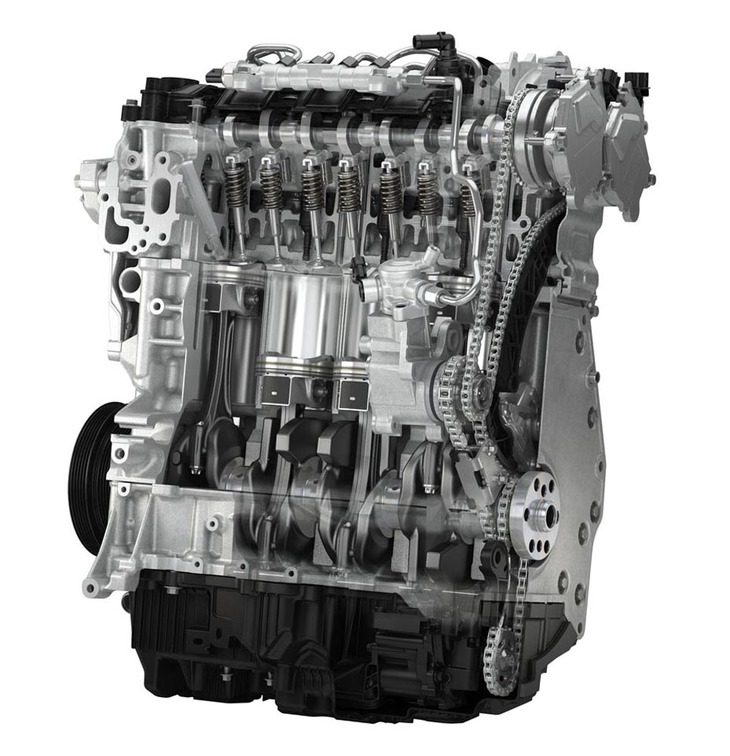 スカイアクティブXユニット（写真）では、従来のガソリンエンジンと同様にスパークプラグが用いられるものの、その燃焼は、スパークプラグを使わない高圧縮ディーゼルエンジンのようにシリンダー内で同時多発的に行われ、ピストンをより力強く押し下げられることが可能となっている。