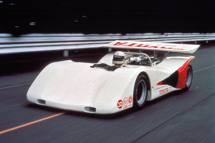 1968年、69年と日本グランプリで日産の連覇を許したトヨタが、雪辱を果たすべく開発した「トヨタ7ターボ」。5リッターV8 DOHCエンジンにツインターボを装着して最高出力800PSといわれたが、日本グランプリ中止により実戦参加はかなわなかった。
