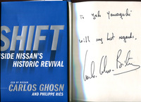 物議をかもした自動車技術会横浜大会の後、カルロス・ゴーン氏から贈られたサイン入りの著書。