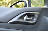 ステアリングホイールやインナードアハンドル周り（写真）にはカーボン調のアクセントが入る。