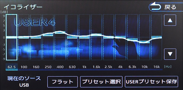 13バンドグラフィックイコライザーを搭載。音楽ジャンルに応じて設定を変えたり、好みに合わせて音創りをしたり、するのはこちらで。