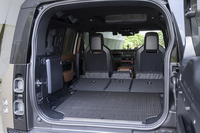 後席も座面、背もたれともに立派なつくりだが、座面を跳ね上げてそこに落とし込むように背もたれを格納できるため、このようにフラットな空間がつくり出せる。