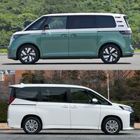 標準ボディーの「フォルクスワーゲンID. Buzz」（上）と、「トヨタ・ノア」（下）のサイドビュー。ガラスエリアの大きさや、それとロワボディーとの比率の違いに注目。（下写真：向後一宏）