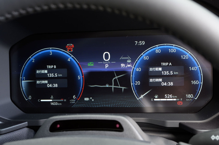 「ZX」専用装備の12.3インチTFTカラーメーター。3種類の表示レイアウトと4種類のデザインスタイル「Casual／Smart／Tough／Sporty」が用意される。