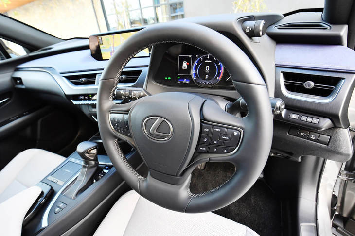 ステリングホイールのスポーク部には、アダプティブクルーズコントロールをはじめとする運転支援システムや、オーディオの操作スイッチが並ぶ。