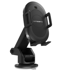 ダッシュボードやエアコン吹き出し口取り付け用アタッチメント、もうひとつ別の機器にも電源を供給できる2系統シガーソケット用USBチャージャーとmicroUSBケーブルが付属。また本体内にバッテリーを内蔵しているので、エンジンを切ってシガーソケットから電源が行かなくなった状態でも、クレイドルの上のタッチボタンを押せばちゃんとスマートフォンが取り外せる。