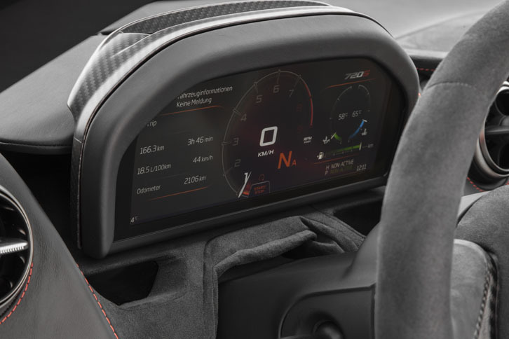 可動式（折りたたみ式）のメータークラスターを見る。これは通常時のフルディスプレイモード。