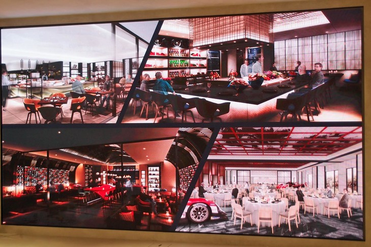 ホテル内のレストランやバーは計4つ。地元の食材を使うなどいずれもこだわりの強く、バーの壁面には無数のミニチュアカーが並ぶ。