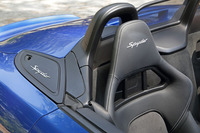 シートのヘッドレストと、左右の“フードカバーフラップ”に「Spyder」の文字。「Spider」ではなく「Spyder」とつづるのもポルシェの伝統。