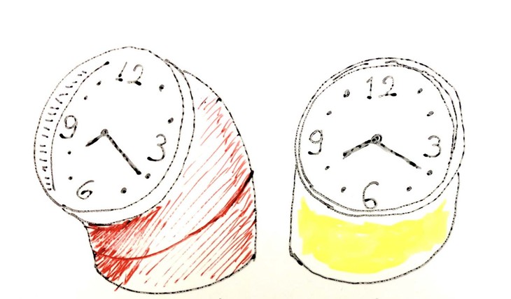 筆者画。ピオ・マンズーがデザインした置き時計「クロノタイム」。