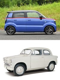 スズキいわく、特徴的な“弓なり”のショルダーラインは、1955年登場の「スズライト」をモチーフにしているという。