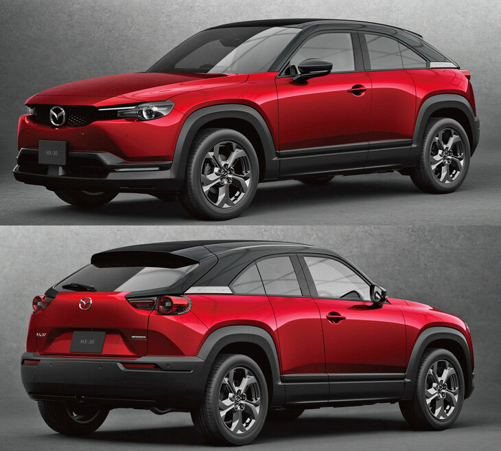 清水氏が「問題児」とぶった切る「MX-30」。電気自動車や、ロータリーエンジンのレンジエクステンダー搭載車なども設定される意欲的なモデルで、デザインテーマは「ヒューマンモダン」とされている。